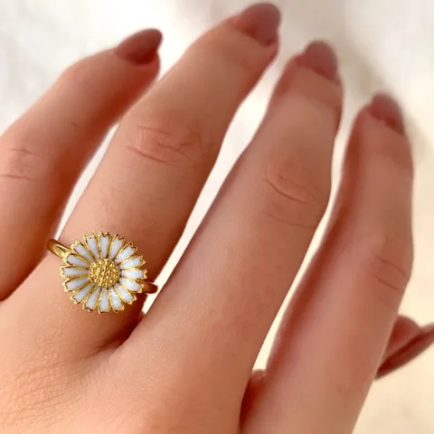 12 mm marguerit blå ring i forgyldt sølv