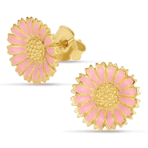 11 - 12 MM marguerit pink ørestikker i forgyldt sølv - Marie