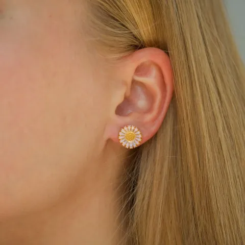 11 - 12 MM marguerit lilla ørestikker i forgyldt sølv - Marie