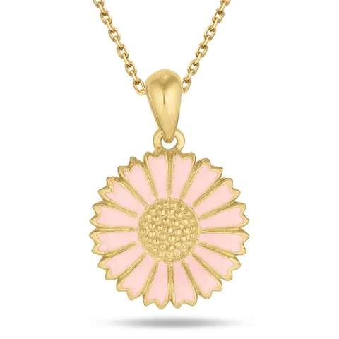 15 mm marguerit pink halskæde i forgyldt sølv - Marie