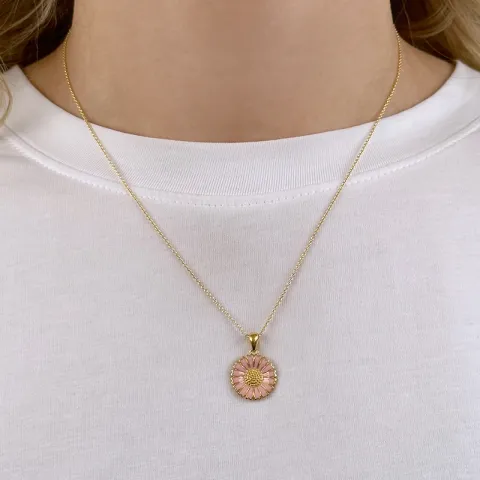 15 mm marguerit pink halskæde i forgyldt sølv - Marie