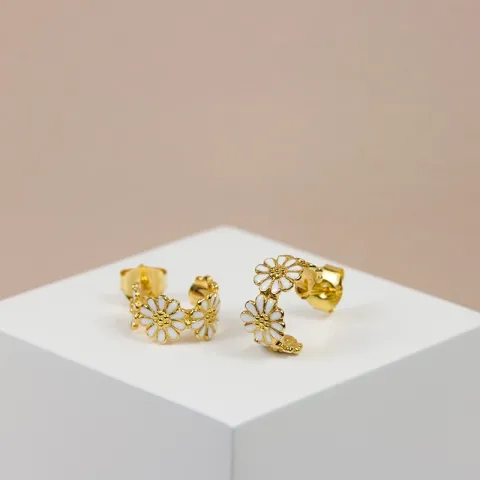 12 mm marguerit creoler i forgyldt sølv - Maggie