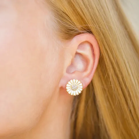 14 mm marguerit zirkon ørestikker i forgyldt sølv - Marie