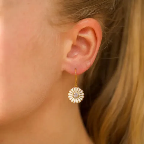 14 mm marguerit zirkon øreringe i forgyldt sølv - Marie