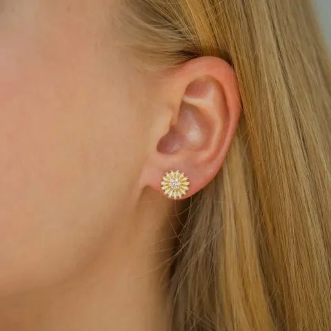 10 mm marguerit zirkon ørestikker i forgyldt sølv - Marie