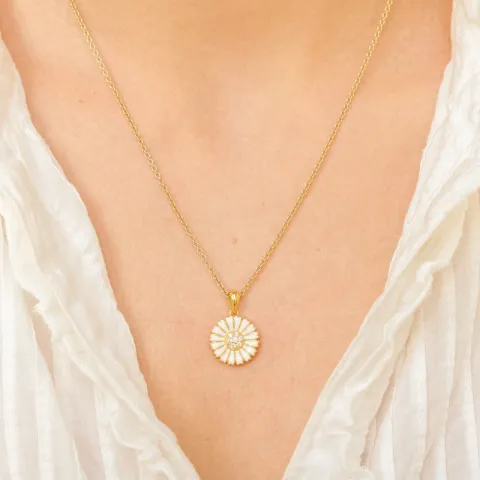 14 mm marguerit zirkon vedhæng i forgyldt sølv - Marie