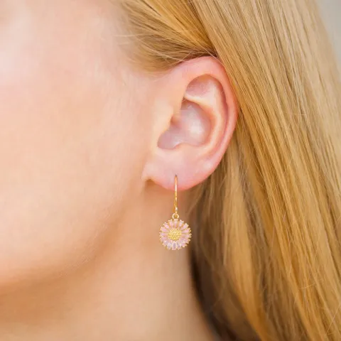 11,5 mm marguerit pink øreringe i forgyldt sølv - Marie