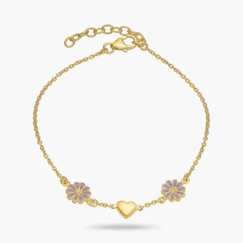 hjerte marguerit lilla armbånd i forgyldt sølv - Maggie