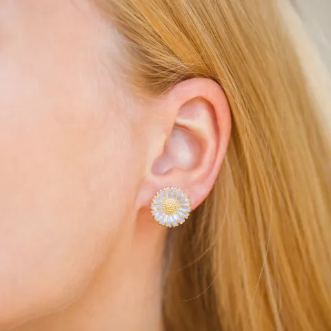 14 mm marguerit lilla ørestikker i forgyldt sølv - Marie