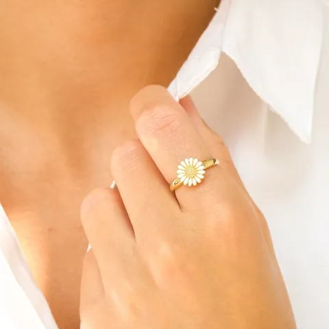 10 mm marguerit ring i forgyldt sølv - Matilda