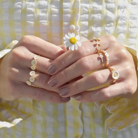 10 mm marguerit ring i forgyldt sølv - Marie