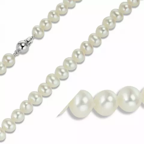 45 cm hvid a-graded perlehalskæde med ferskvandsperle.