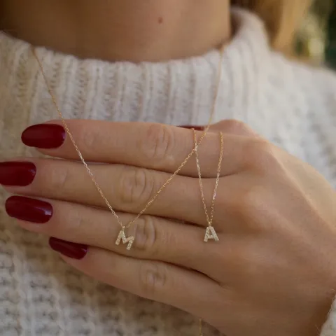 bogstav M zirkon Halskæde med vedhæng i 8 karat guld - My Letter