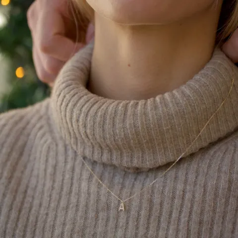 bogstav A zirkon Halskæde med vedhæng i 8 karat guld - My Letter