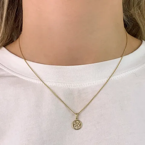 9,5 mm livets træ zirkon vedhæng i 9 karat guld