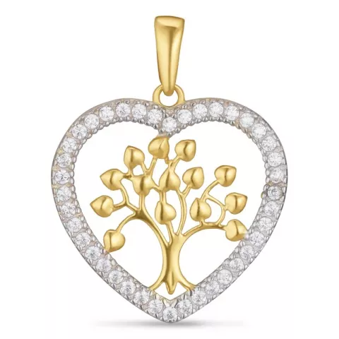 hjerte livets træ zirkon vedhæng i 9 karat guld med rhodium