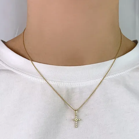 kors zirkon vedhæng i 8 karat guld