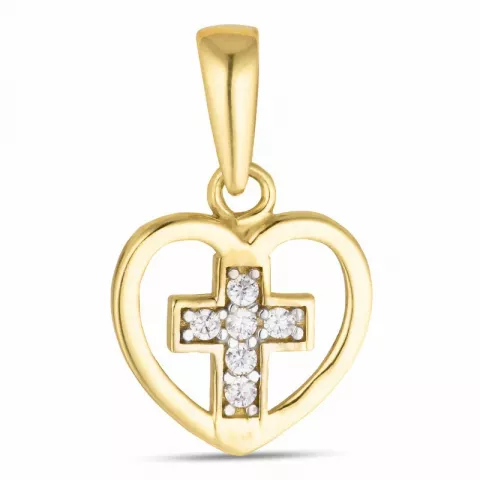 hjerte kors vedhæng i 8 karat guld med rhodium