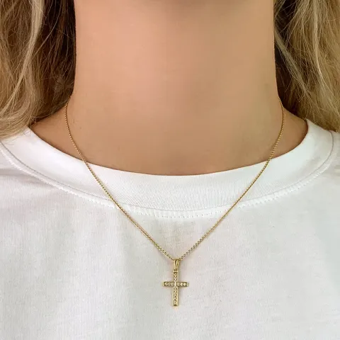 kors zirkon vedhæng i 8 karat guld
