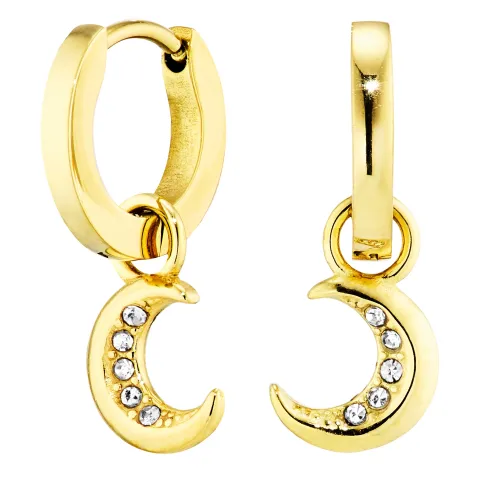 vandfaste måne zirkon creoler i forgyldt stål - OCEANA