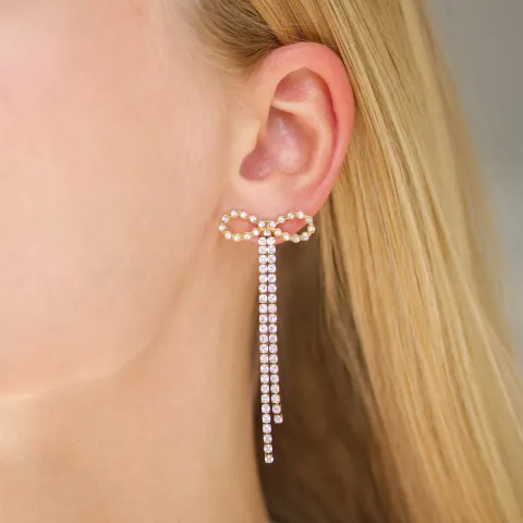 vandfaste sløjfe zirkon kæde øreringe i forgyldt stål - OCEANA