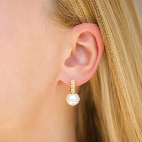 vandfaste perle creoler i forgyldt stål - OCEANA