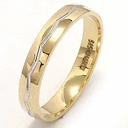 Tofarvet oval vielsesring i 14 karat guld.- og hvidguld