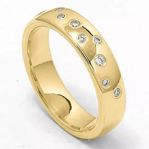 Bred stjernedrys vielsesring i 14 karat guld 0,126 ct