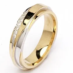 Tofarvet brillant vielsesring i 14 karat guld.- og hvidguld 0,063 ct