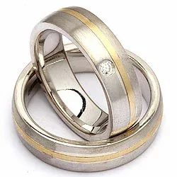 Vielsesringe i sølv og alm. guld 0,035 ct