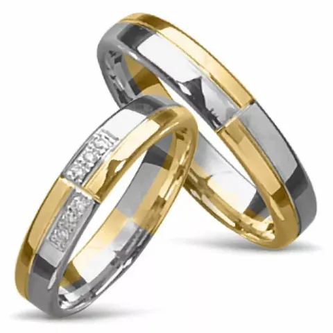tofarvet vielsesringe i 14 karat guld.- og hvidguld 0,008 ct - sæt
