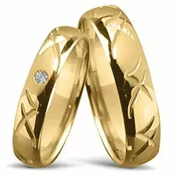 mønster vielsesringe i 14 karat guld 0,025 ct - sæt