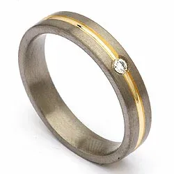 Vielsesring i titanium og alm. guld 0,04 ct