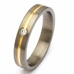 Vielsesring i titanium og alm. guld 0,04 ct