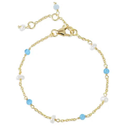 blå calcedon armbånd i forgyldt sølv - Loom Stones