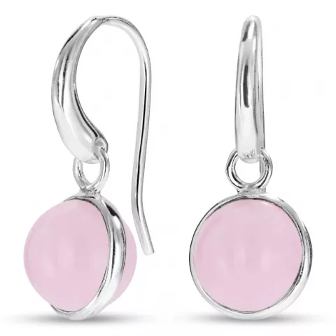 runde rosakvarts øreringe i sølv