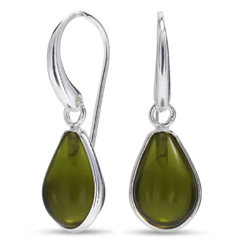 dråbe armygrøn krystal øreringe i sølv - Loom Stones