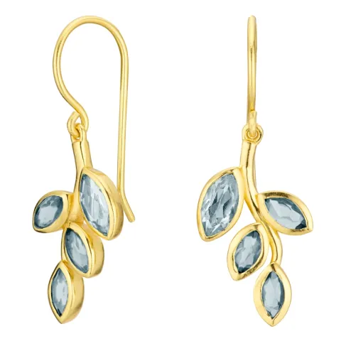 blad blå krystal øreringe i forgyldt sølv - Loom Stones