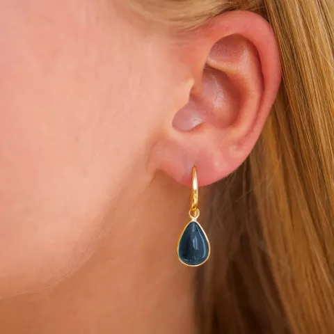 dråbe blå krystal øreringe i forgyldt sølv