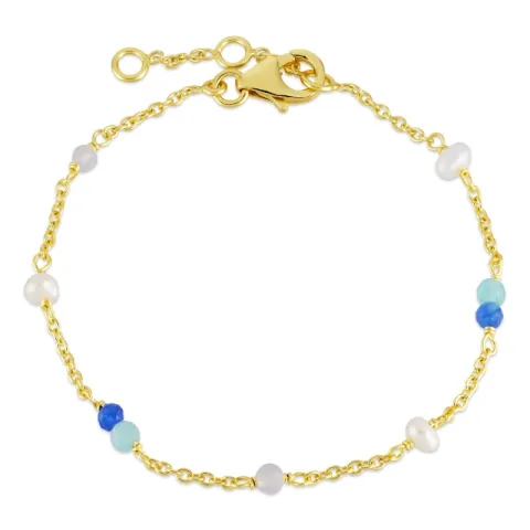 blå sten armbånd i forgyldt sølv 16 + 3 cm x 4,5 mm