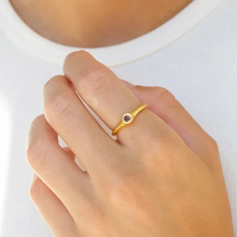 pink krystal ring i forgyldt sølv