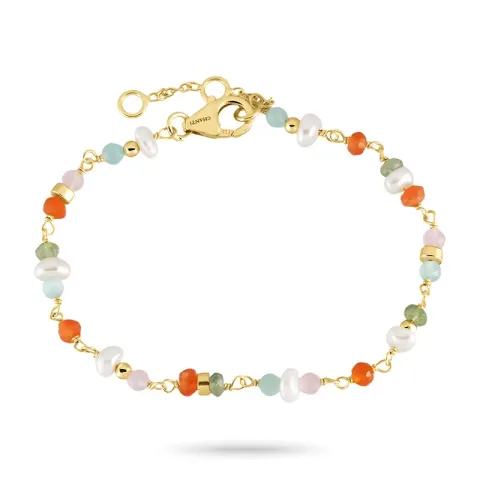 multifarvet sten armbånd i forgyldt sølv 16 + 3 cm x 4,3 mm