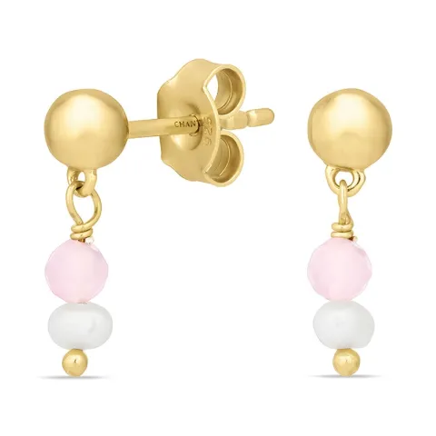 lyserød rosa krystal øreringe i forgyldt sølv - Loom Stones