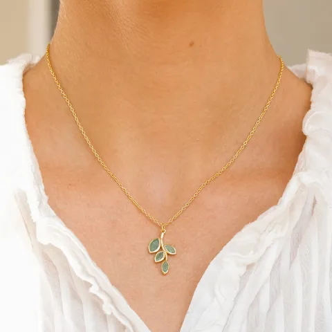 grøn aventurin halskæde i forgyldt sølv 42 + 3 cm x 13 mm  - Loom Stones