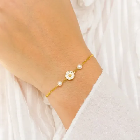 marguerit perle armbånd i forgyldt sølv