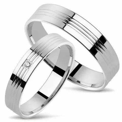 mønster vielsesringe i 14 karat hvidguld 0,01 ct - sæt