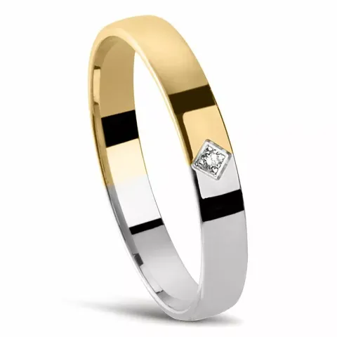 Tofarvet Damering i 14 karat guld.- og hvidguld 0,010 ct
