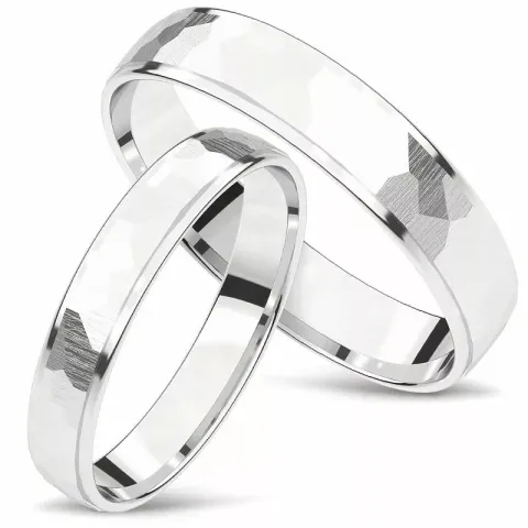 Hamret vielsesringe i 14 karat hvidguld - sæt