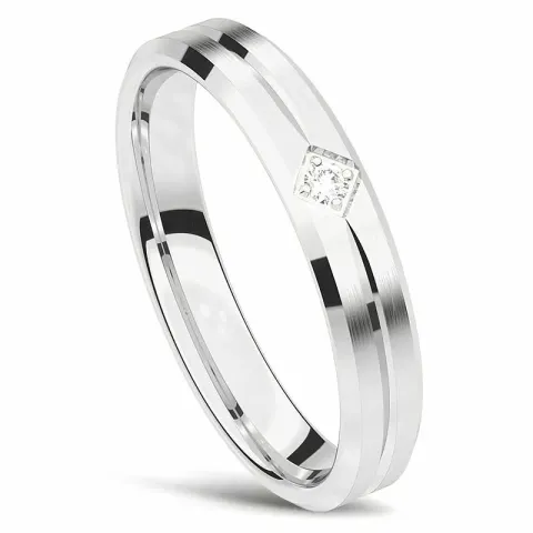 Mat og blank vielsesring i 14 karat hvidguld 0,02 ct