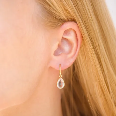 18 mm klar quartz creoler i forgyldt sølv